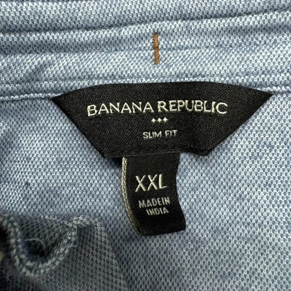 Banana Republic Button Down XXL LS Slim Knit Pique Cotton Blend Blue Shadow